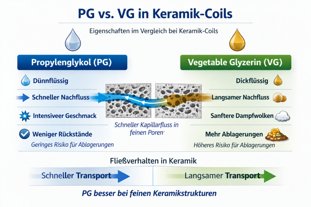 Vergleich von PG und VG in Keramik-Coils mit Darstellung des Flüssigkeitstransports